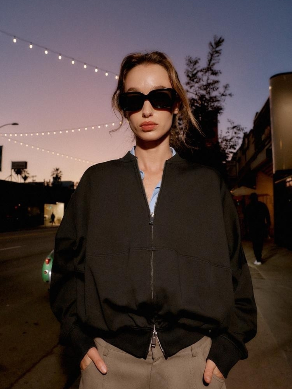 Zara Black Zip-Front Bomber Style Sweatshirt NWT Size L
